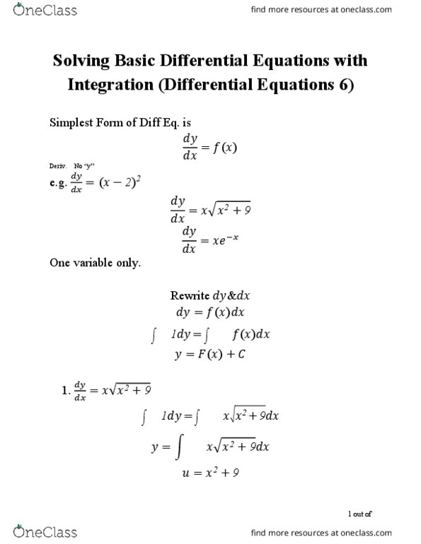AMTH 106 Chapter 6: Solving Basic Differential Equations with Integration (Differential Equations 6) thumbnail