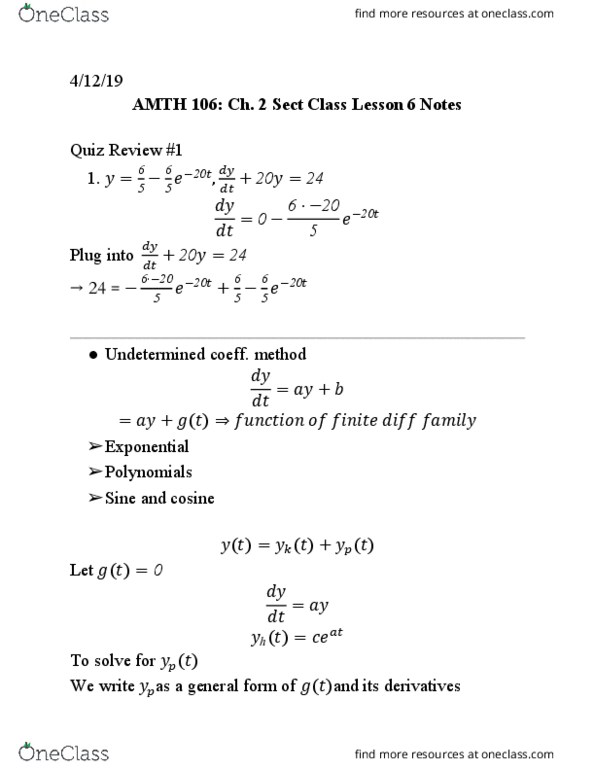 AMTH 106 Lecture Notes - Lecture 6: Integrating Factor thumbnail