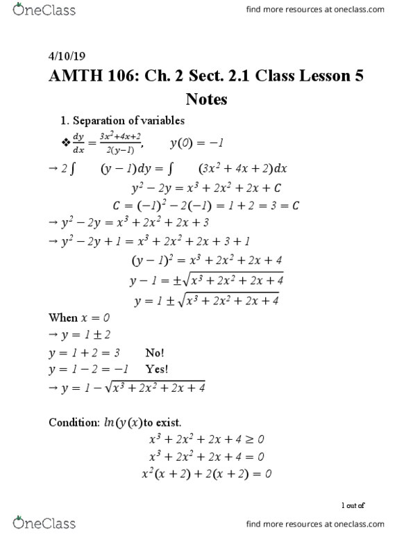 AMTH 106 Lecture 5: AMTH 106_ Ch. 2 Sect. 2.1 Class Lesson 5 Notes thumbnail