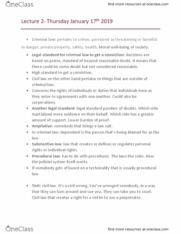 CCT206H5 Lecture Notes - Lecture 2: Procedural Law, Substantive Law, High Standard Manufacturing Company thumbnail