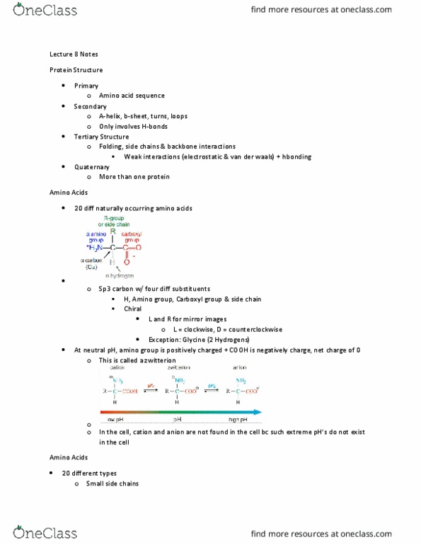 MBB 222 Lecture Notes - Lecture 8: Van Der Waals Force, Zwitterion, Weak Interaction thumbnail