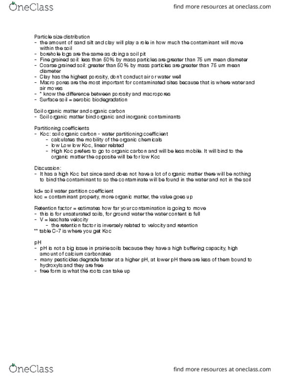 EVSC 421.3 Lecture Notes - Lecture 2: Soil Organic Matter, Particle-Size Distribution, Retardation Factor thumbnail