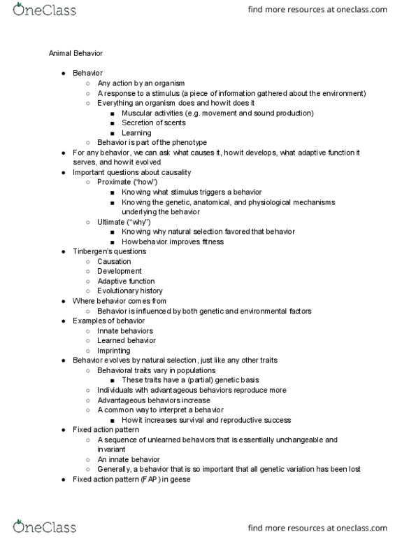 BIOL 1108 Lecture Notes - Lecture 45: Fixed Action Pattern, Natural Selection, Endocrine System thumbnail