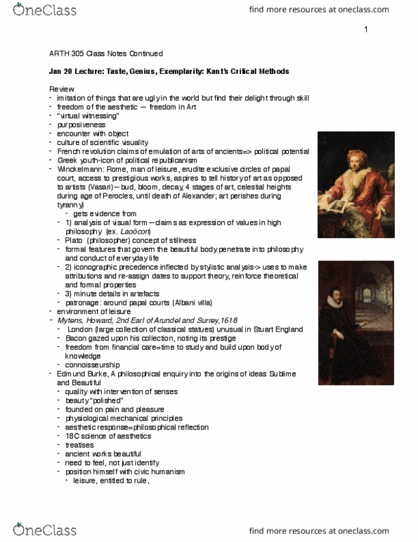 ARTH 305 Lecture Notes - Lecture 4: Villa Albani, Classical Republicanism, Johann Joachim Winckelmann thumbnail