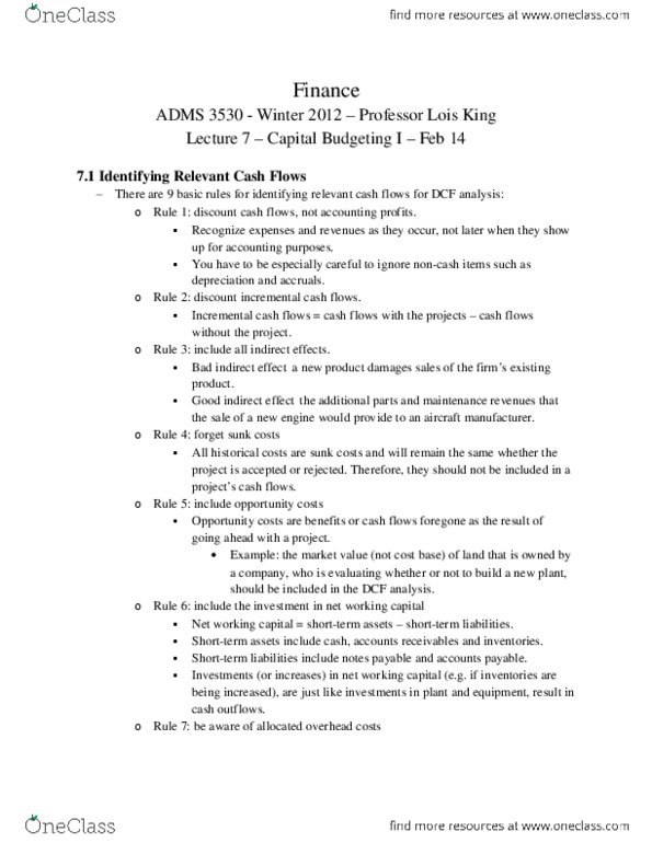 ADMS 3530 Lecture Notes - Net Present Value thumbnail