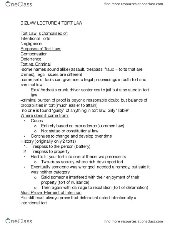 Management and Organizational Studies 2275A/B Lecture Notes - Lecture 4: Intentional Tort, Tortious Interference, Professional Negligence In English Law thumbnail