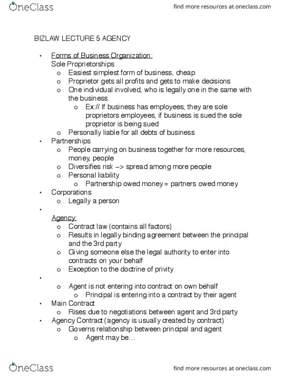 Management and Organizational Studies 2275A/B Lecture Notes - Lecture 5: Contract, Limited Liability Partnership, Best Interests thumbnail