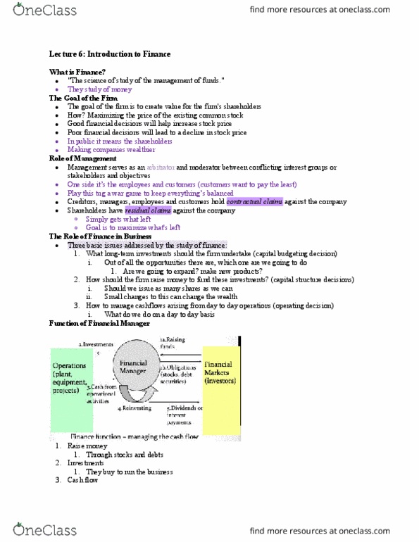 Management and Organizational Studies 1023A/B Lecture Notes - Lecture 6: Capital Budgeting, Common Stock, Capital Structure thumbnail