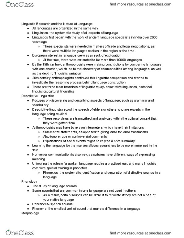 ATH 104 Lecture Notes - Lecture 3: Historical Linguistics, Phonetics, Nonverbal Communication thumbnail