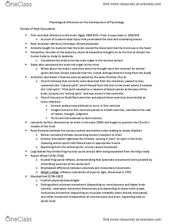 PSYC 190 Chapter Notes - Chapter 7: Robert Whytt, Luigi Galvani, Third Ventricle thumbnail