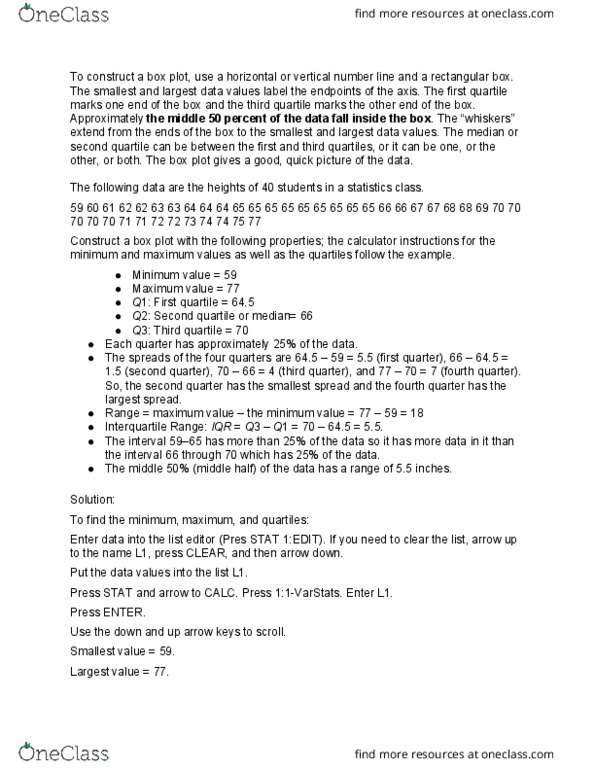 STT 212 Lecture Notes - Lecture 2: Box Plot, Interquartile Range, Quartile thumbnail