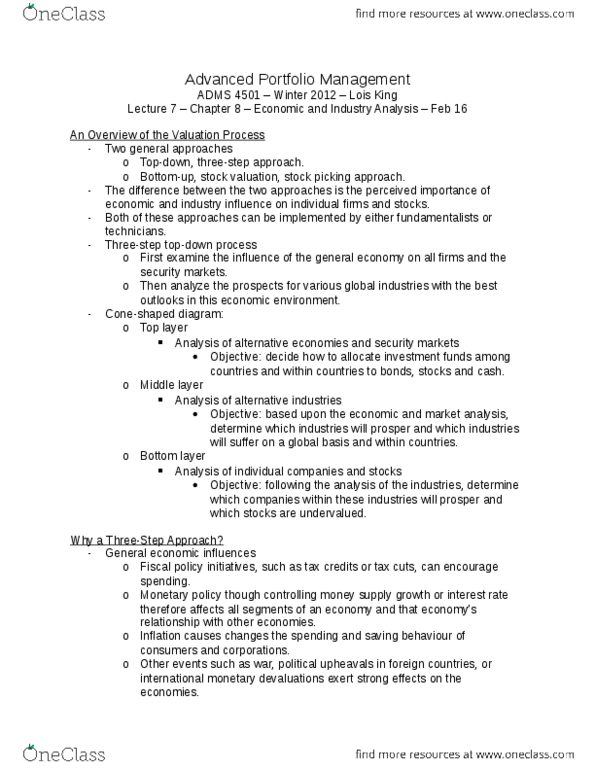 ADMS 4501 Lecture Notes - Stock Valuation, Economic Indicator, Saving thumbnail