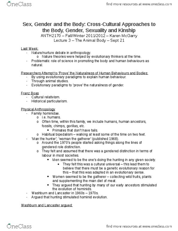 ANTH 2170 Lecture Notes - Franz Boas, Bipedalism, Historical Particularism thumbnail