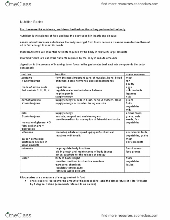 Health Sciences 1001A/B Chapter Notes - Chapter 5: Nutrient, Triglyceride, Glycerol thumbnail