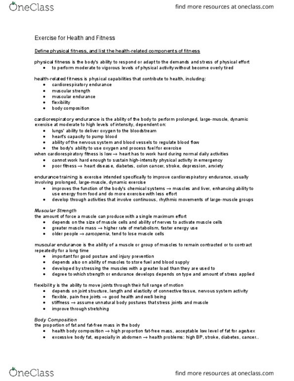 Health Sciences 1001A/B Chapter Notes - Chapter 6: Cardiorespiratory Fitness, Sarcopenia, Blood Vessel thumbnail