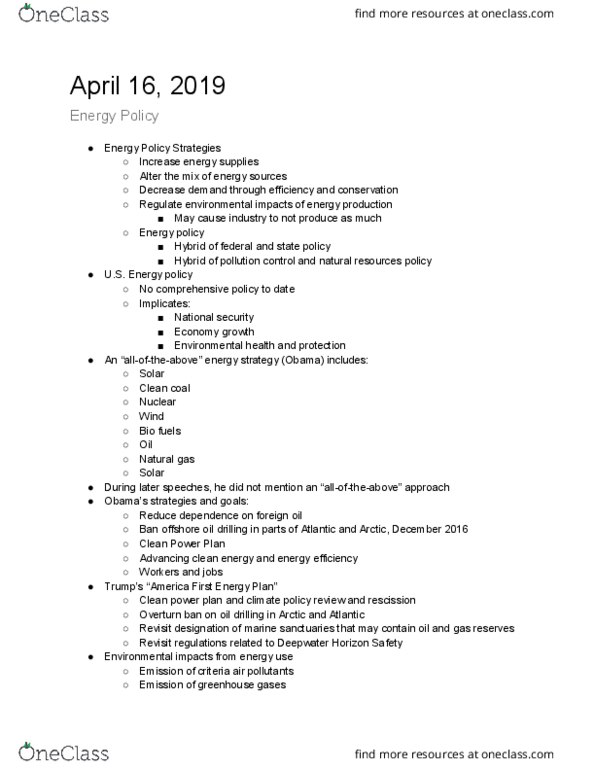 ENSP 102 Lecture Notes - Lecture 18: Clean Power Plan, Offshore Drilling, Coal Pollution Mitigation thumbnail