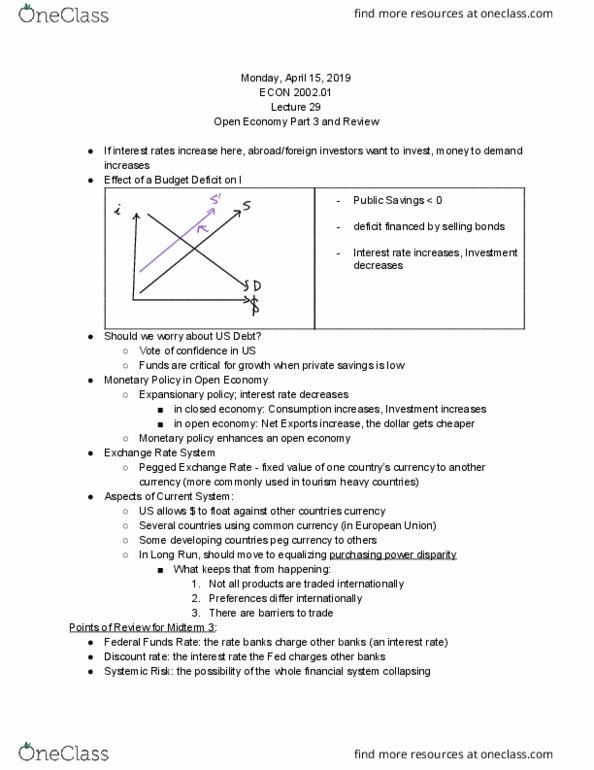 ECON 2002.01 Lecture Notes - Lecture 29: Federal Funds Rate, Monetary Policy, Discount Window cover image