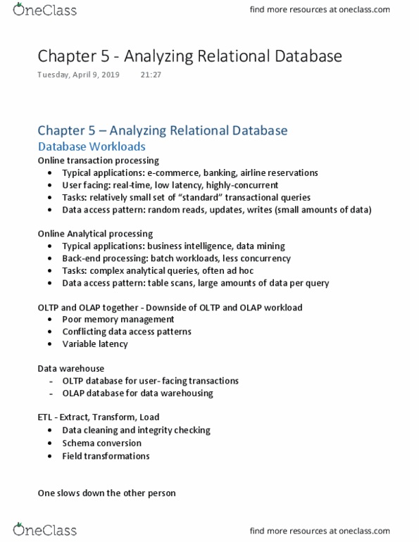 CS431 Chapter Notes - Chapter 5: Data Warehouse, Apache Hadoop, Mapreduce thumbnail