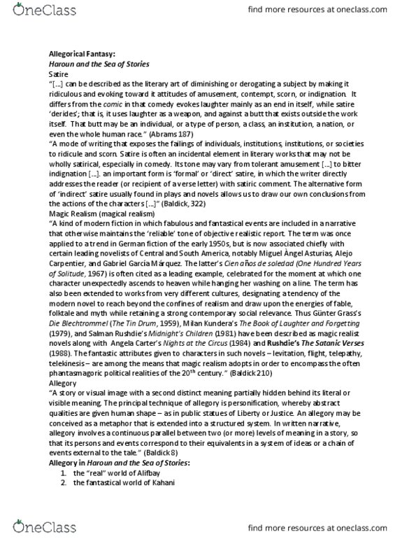 ENGL 2810Y Lecture Notes - Lecture 2: Alejo Carpentier, Magic Realism, Kahaani thumbnail