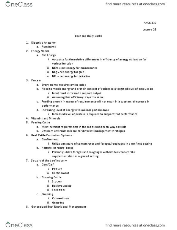 ANSC 330 Lecture Notes - Lecture 23: Dairy Cattle, Lactation, Rumen thumbnail