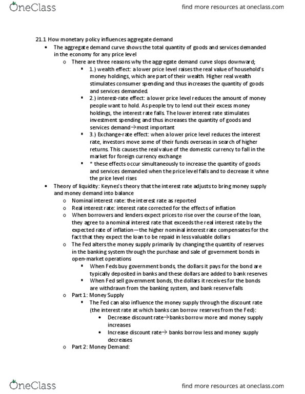 ECON 202 Chapter Notes - Chapter 21: Nominal Interest Rate, Real Interest Rate, Open Market Operation thumbnail