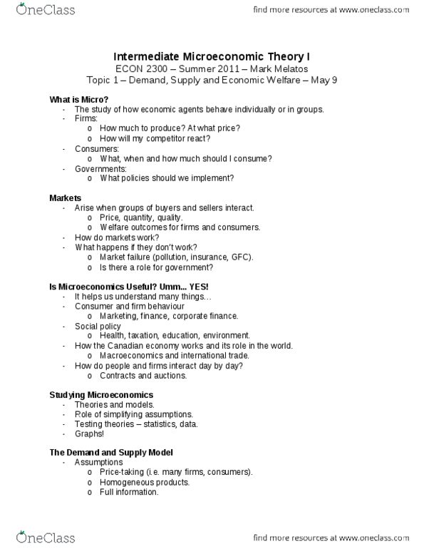 ECON 2300 Lecture Notes - Demand Curve, Corporate Finance, Market Failure thumbnail