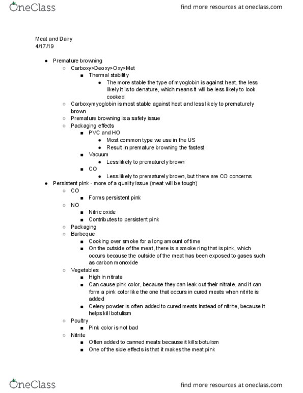 ANSC 1645 Lecture Notes - Lecture 29: Nitrite, Botulism, Myoglobin thumbnail