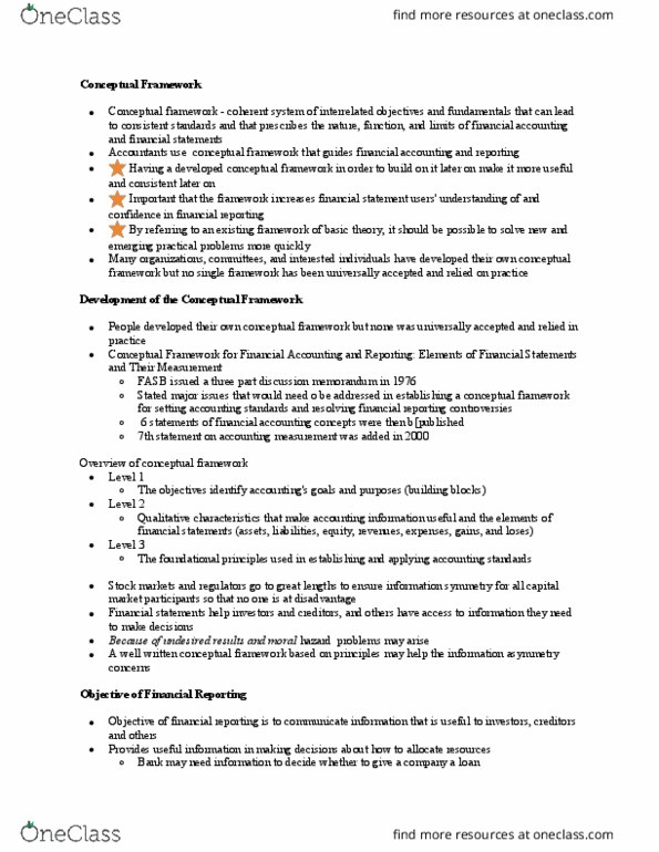 Management and Organizational Studies 1023A/B Chapter Notes - Chapter 2: Conceptual Framework, Financial Statement, Moral Hazard thumbnail