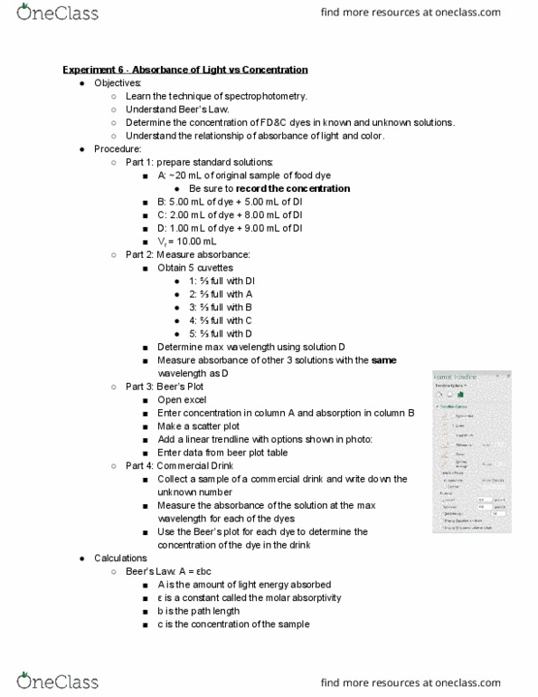 CHEM 111L Lecture Notes - Lecture 6: Scatter Plot, Food Coloring, Molar Attenuation Coefficient thumbnail