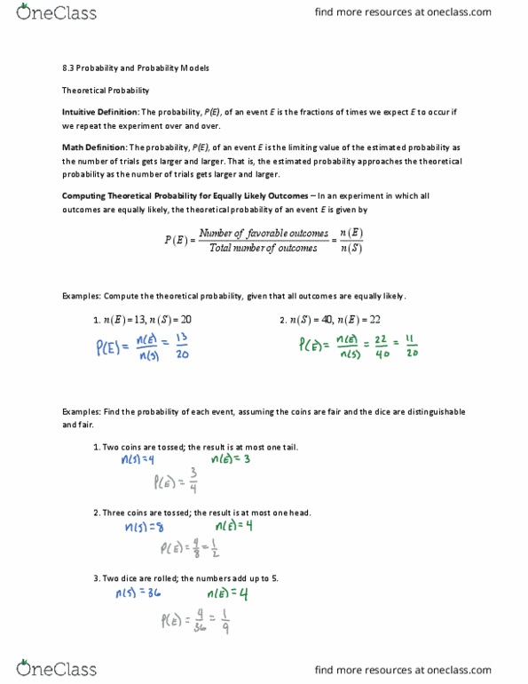 MAT 1320 Lecture Notes - Lecture 12: Probability Distribution, Sample Space thumbnail