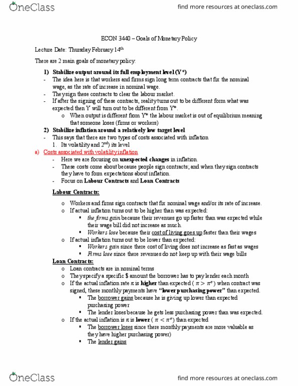 ECON 3440 Lecture Notes - Lecture 11: Taylor Rule, Real Wages, Real Interest Rate thumbnail