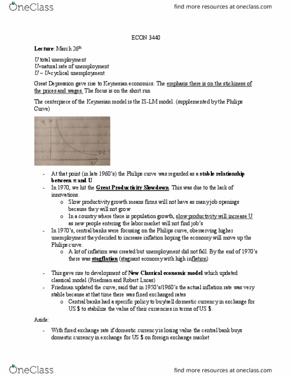 ECON 3440 Lecture Notes - Lecture 16: Foreign Exchange Market, Unemployment, Nominal Rigidity thumbnail