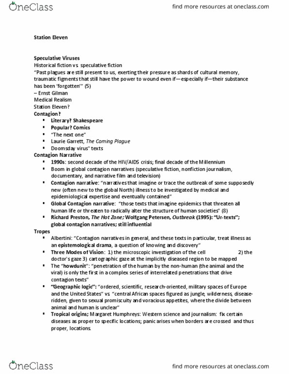 ENGL 2609H Lecture Notes - Lecture 1: The Hot Zone, Wolfgang Petersen, Laurie Garrett thumbnail