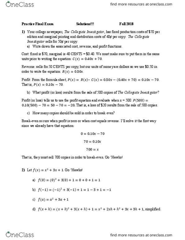 MAT 1320 Lecture Notes - Lecture 52: Marginal Cost, Doubling Time, Interest thumbnail