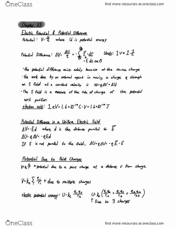 PHYSICS 1251 Lecture Notes - Lecture 44: Electric Field, Electronvolt cover image