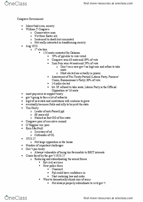 HIST 2220 Lecture Notes - Lecture 15: Eoin Macneill, List Of Middle-Earth Elves, Sentenced thumbnail