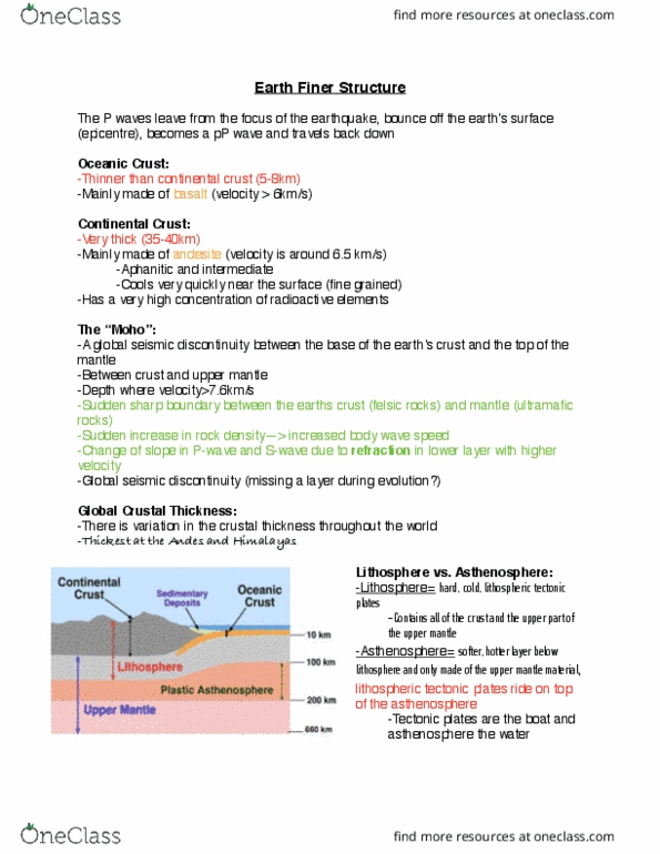 Earth Sciences 1023A/B Lecture Notes - Lecture 2: Continental Crust, Asthenosphere, Aphanite thumbnail