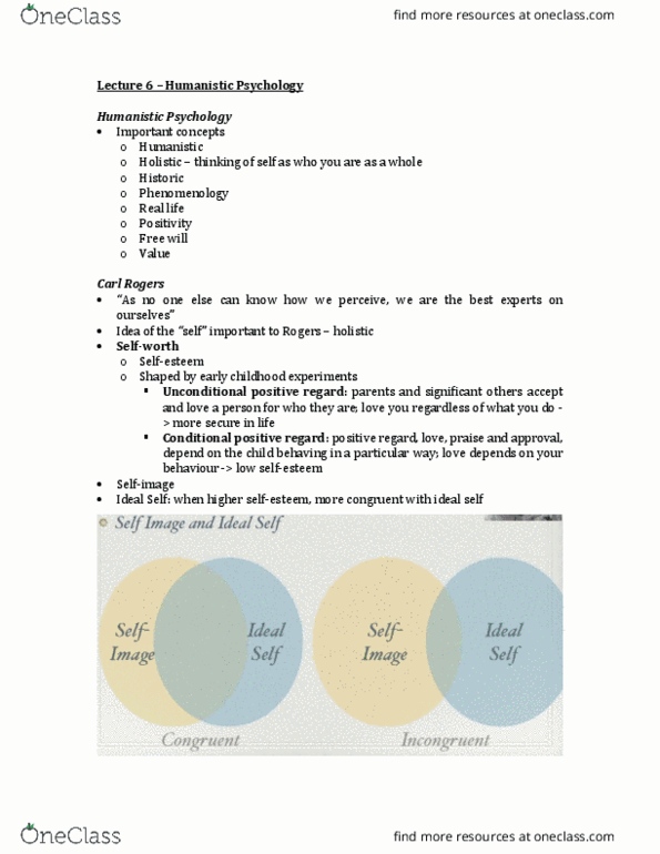 PSY230H1 Lecture Notes - Lecture 6: Unconditional Positive Regard, Mihaly Csikszentmihalyi, Homeostasis thumbnail