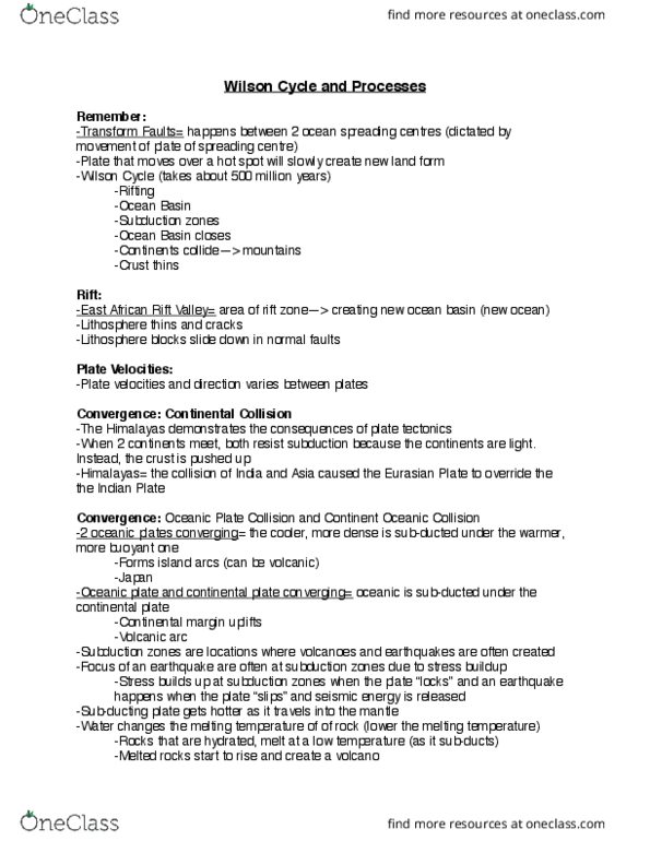 Earth Sciences 1023A/B Lecture Notes - Lecture 18: East African Rift, Eurasian Plate, Oceanic Basin thumbnail