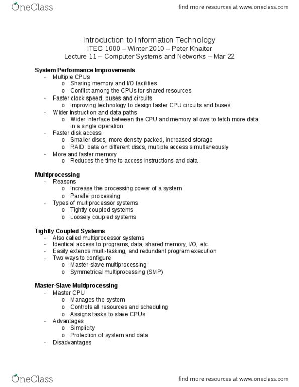 ITEC 1000 Lecture Notes - Intel Core, Amd Phenom, Beowulf Cluster thumbnail