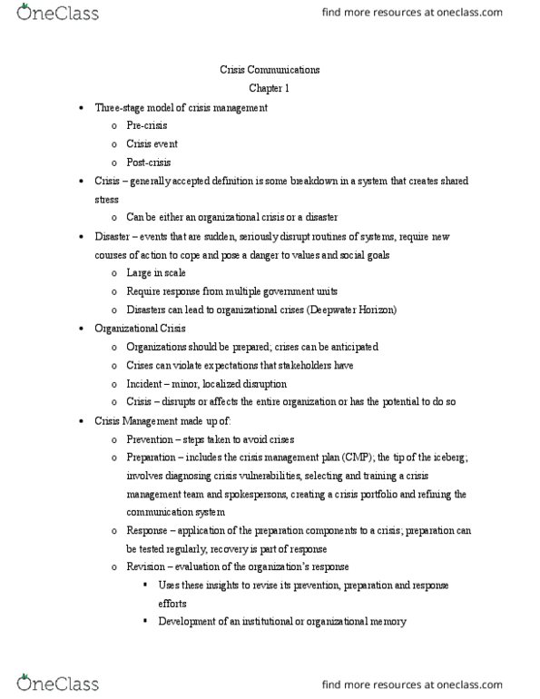 PUR 4932 Chapter Notes - Chapter 1-2: Crisis Management, Iceberg thumbnail