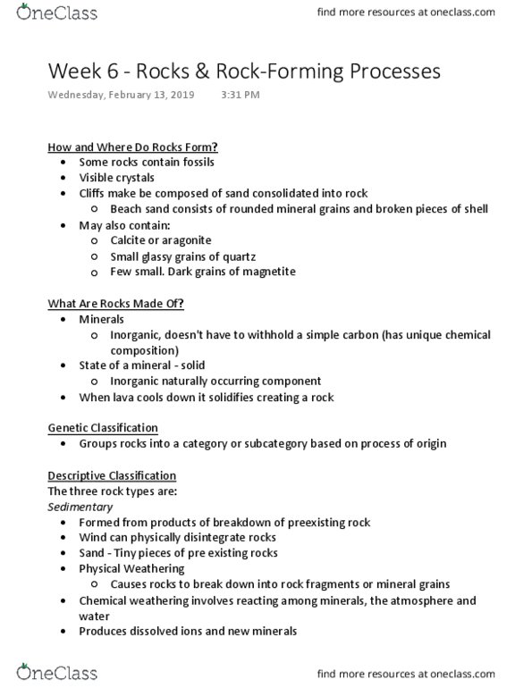 GEOG 1010 Lecture Notes - Lecture 6: Sedimentary Rock, Aragonite, Magnetite thumbnail