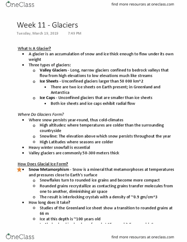 GEOG 1010 Lecture Notes - Lecture 11: Metamorphism, Moraine, Landform thumbnail