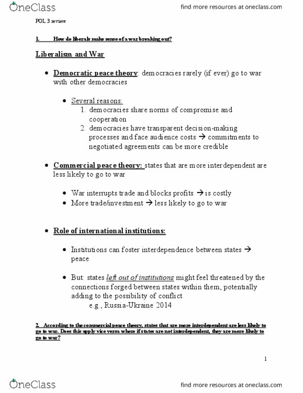 POL 3 Lecture Notes - Lecture 10: Democratic Peace Theory, Preemptive War, International Criminal Court thumbnail