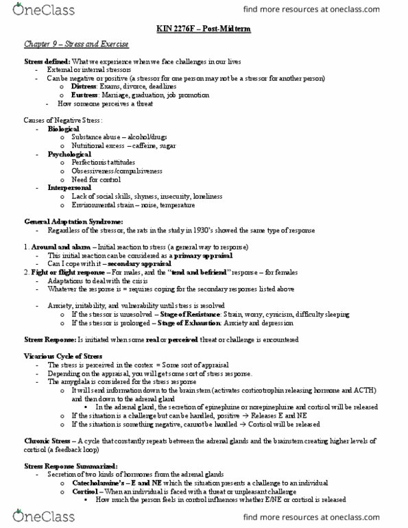 Kinesiology 2276F/G Chapter Notes - Chapter 9: Sleep Deprivation, Habituation, Catecholamine thumbnail