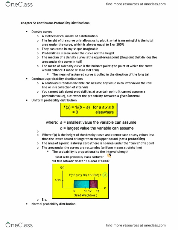 CCT226H5 Lecture Notes - Lecture 6: Probability Distribution, Random Variable, Standard Deviation thumbnail