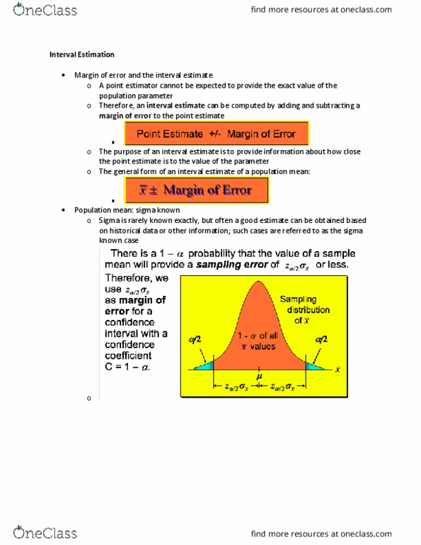 CCT226H5 Lecture Notes - Lecture 9: Interval Estimation, Point Estimation, Statistical Parameter thumbnail