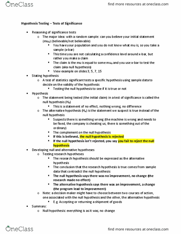 CCT226H5 Lecture Notes - Lecture 10: Null Hypothesis, Statistical Hypothesis Testing, Statistical Significance thumbnail