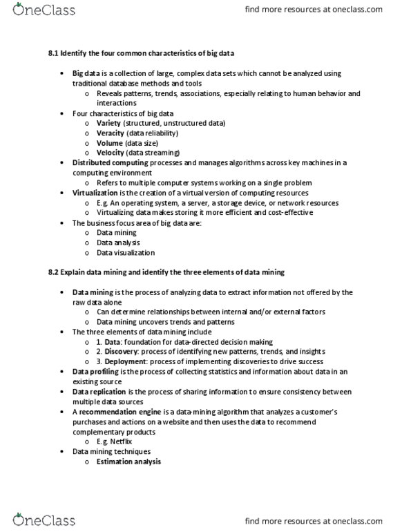 CCT225H5 Lecture Notes - Lecture 8: Data Mining, Data Profiling, Unstructured Data thumbnail