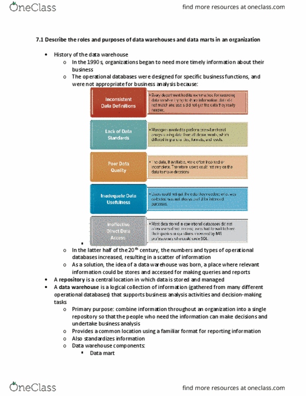 CCT225H5 Lecture Notes - Lecture 7: Data Warehouse, Data Mart, Data Aggregation thumbnail